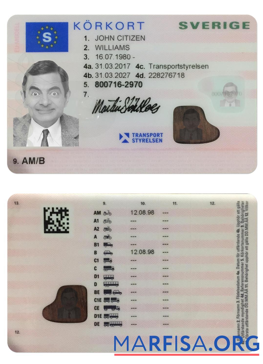 Realistic Sweden driving licence (2016 present) template